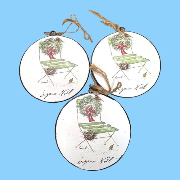 Christmas Wall Hanging Décor Set Of 3 Joyeux Noël Cynthia Dunn Rustic Ornaments - Picture 1 of 6